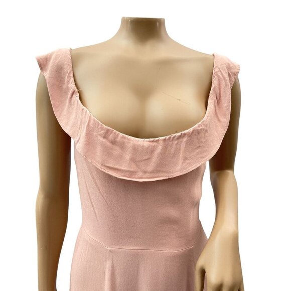 Reformation Verbena Off the Shoulder Ruffle Gown Short Sleeve Blush Pink Size 4 - Picture 6 of 14